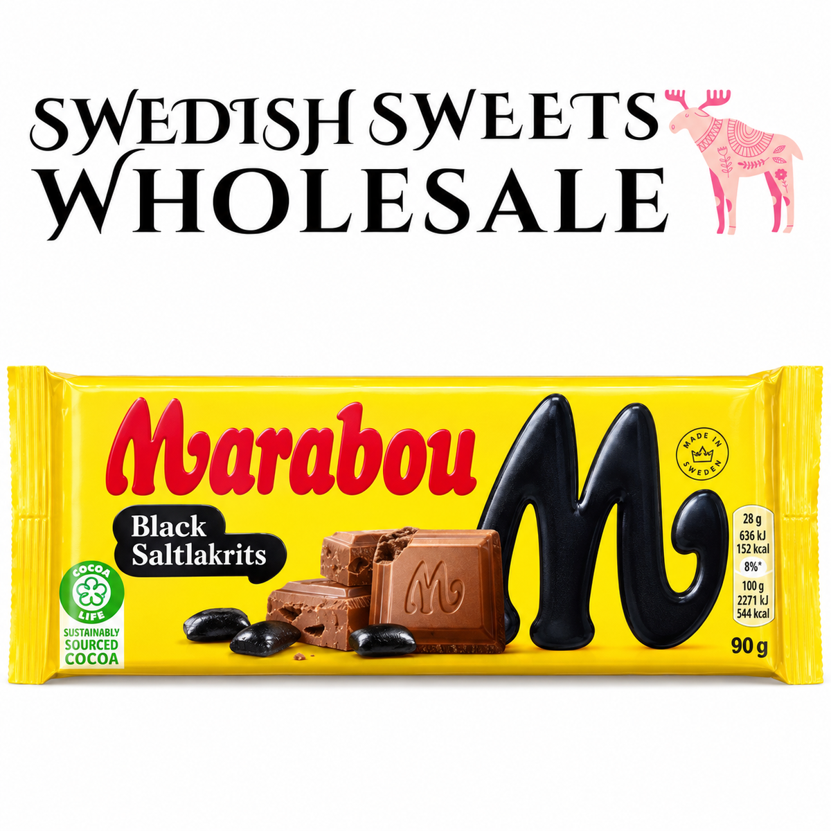 Marabou Black Salt Licorice 90g x 24 — Swedish Sweets Wholesale